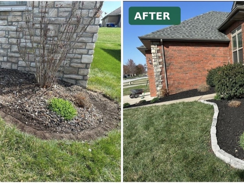 The same foundation bed before, overgrown and faded