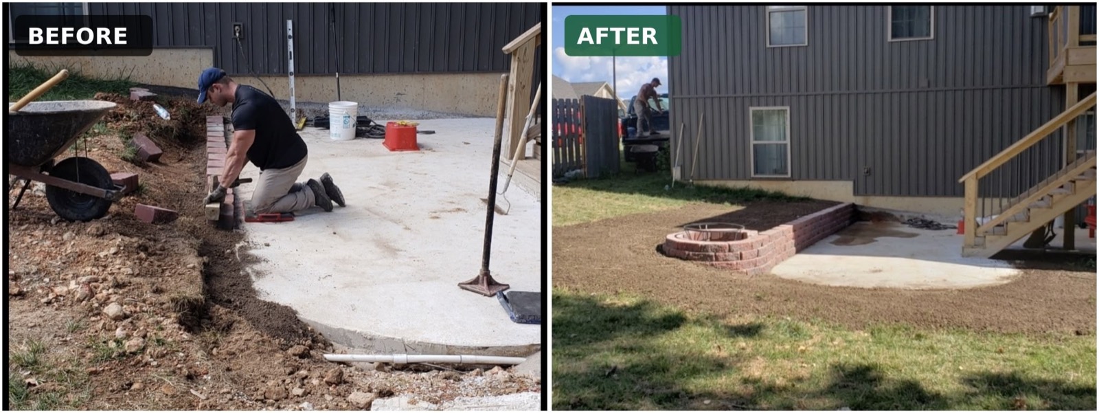 Backyard concrete removal finished with a paver landing
